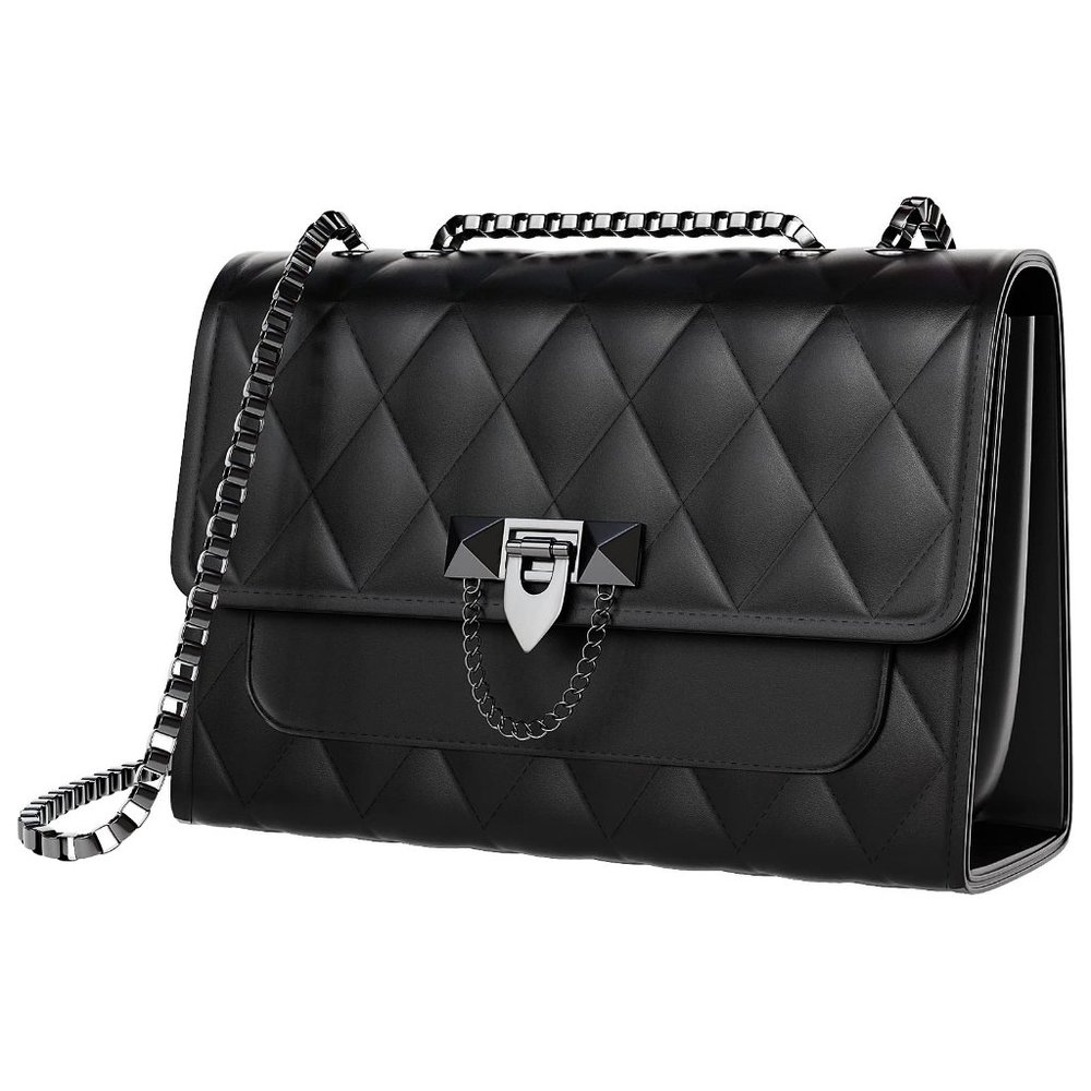 Quilted Shoulder Bags Faux Leather Crossbody Bags for Women Black